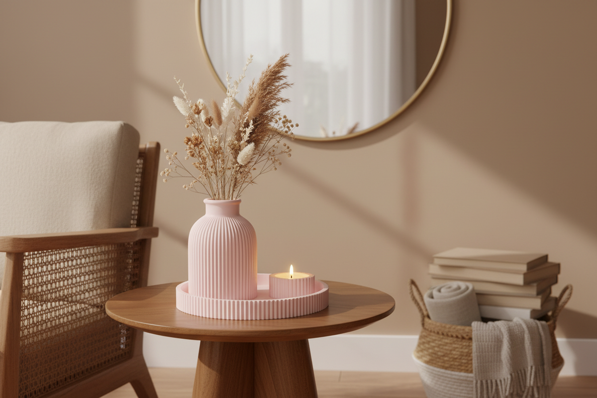Ribbed Vase & Diya Set with 18 Cms Tray