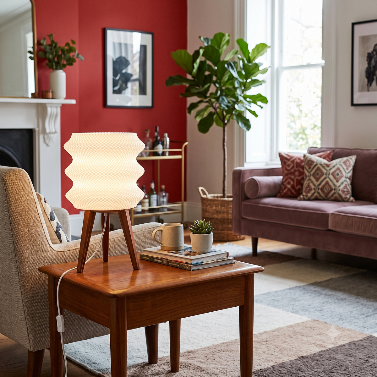 Tripod Table Lamp with Ripple Shade LED light included