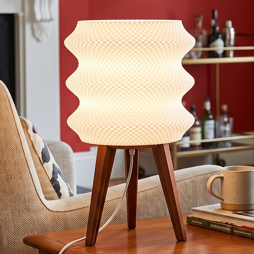 Tripod Table Lamp with Ripple Shade LED light included