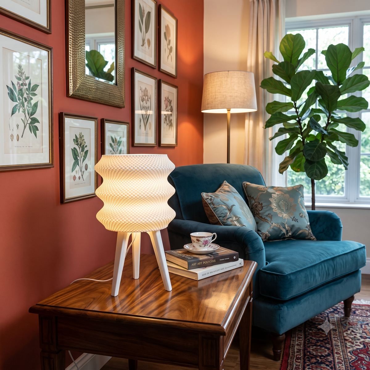 Tripod Table Lamp with Ripple Shade LED light included