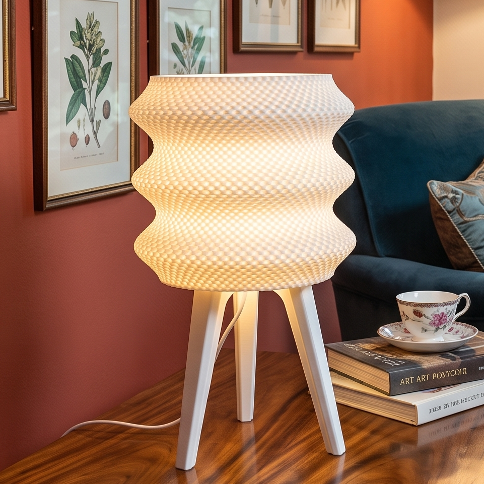 Tripod Table Lamp with Ripple Shade LED light included
