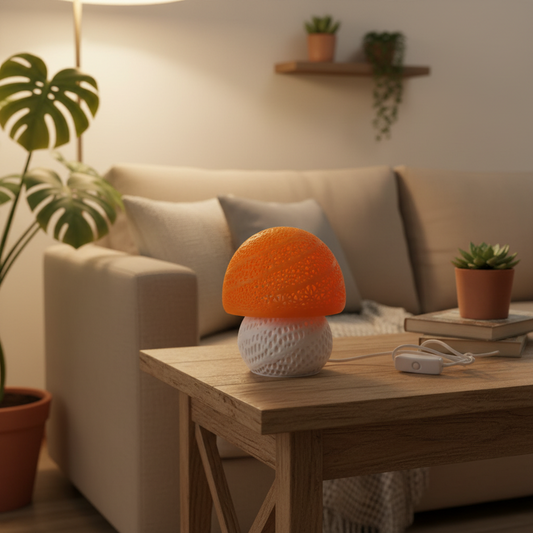Mushroom Night Lamp with E10 LED kit White and Orange