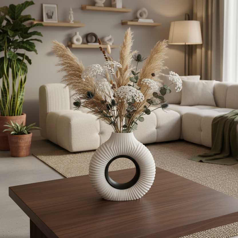 Ribbed Donut Vase Dual tone(H 6.5 Inches)