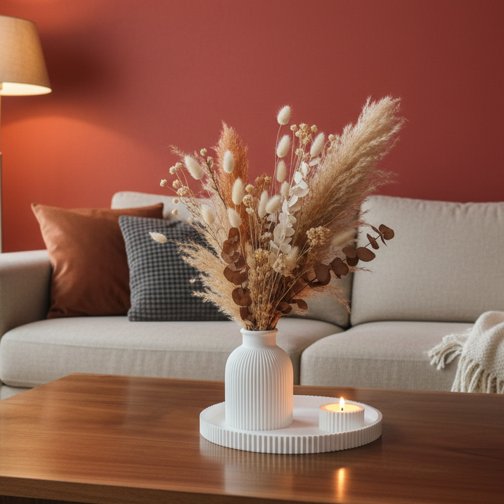 Ribbed Vase & Diya Set with 22 Cms Tray